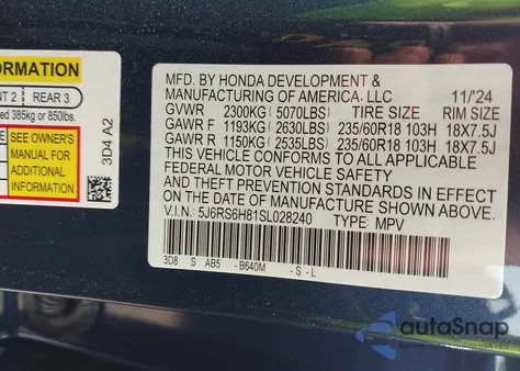 2025 Honda Cr-V Hybrid Sport-L из США, поврежденный, VIN 5J6RS6H81SL028240